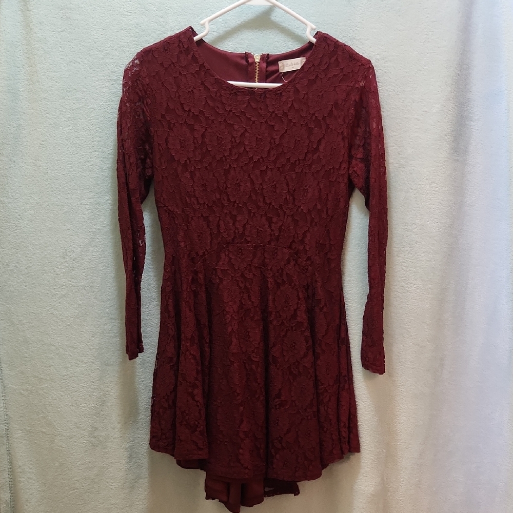 Altar'd State Deep Red Lace Long Sleeve Dress